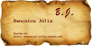 Bencsics Júlia névjegykártya